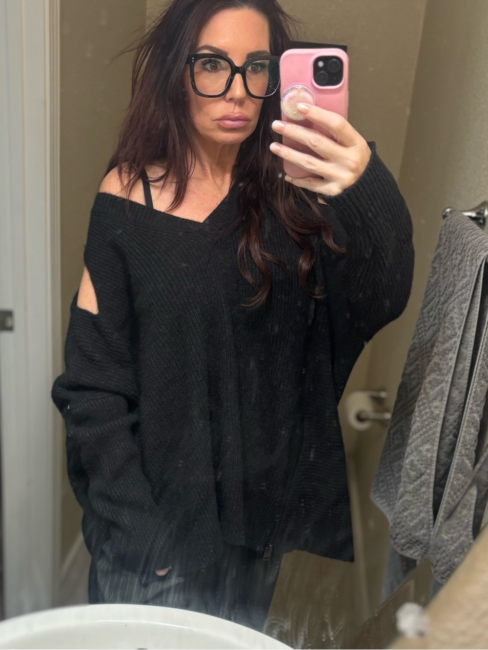 AllSaints Black Off-Shoulder Cutout Sweater